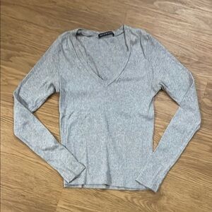 Brandy Melville Gray Long Sleeve V-Neck Top